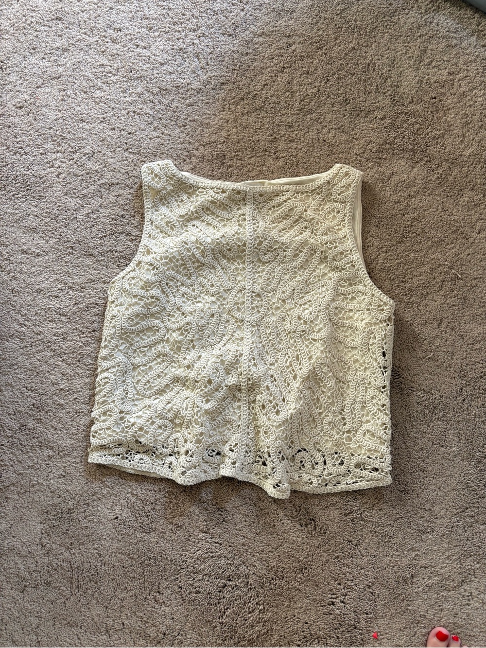 Crochet Lace Cream Tank Top for Women